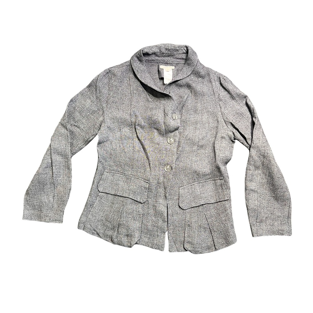 ECHAPPEES BELLES Black White Marbled Linen Blazer Soft Women Sz 3 Paris Chic - Picture 1 of 13